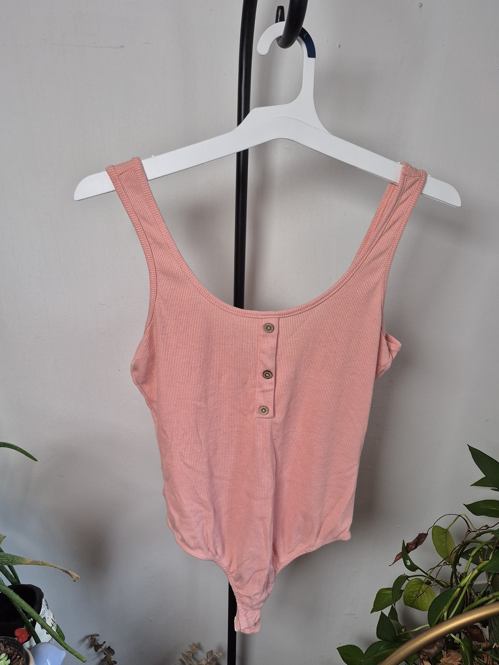 Henley Pink Button-Front Tank Bodysuit